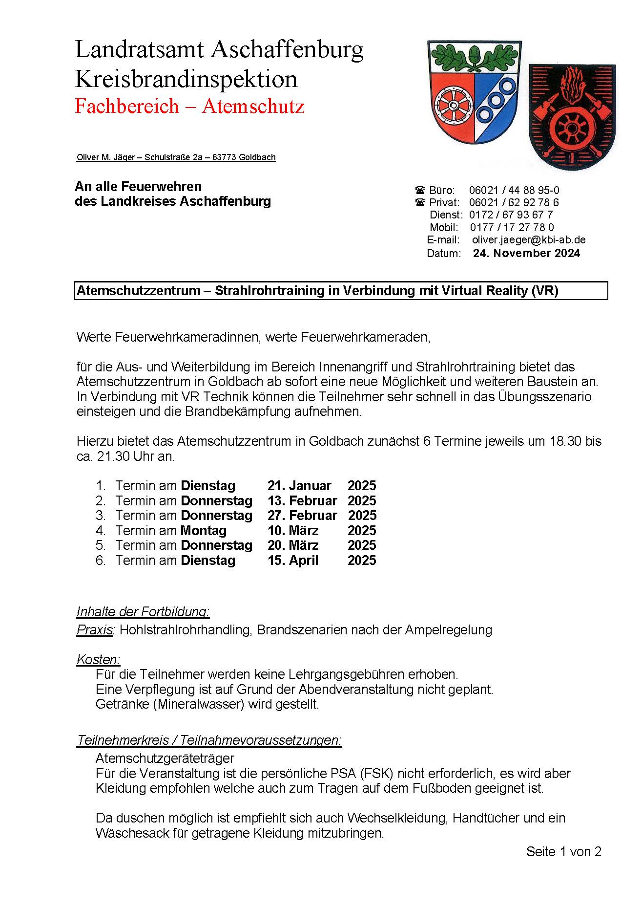 Einladung ASZ für Fortbildung mit VR Strahlrohr Seite 1