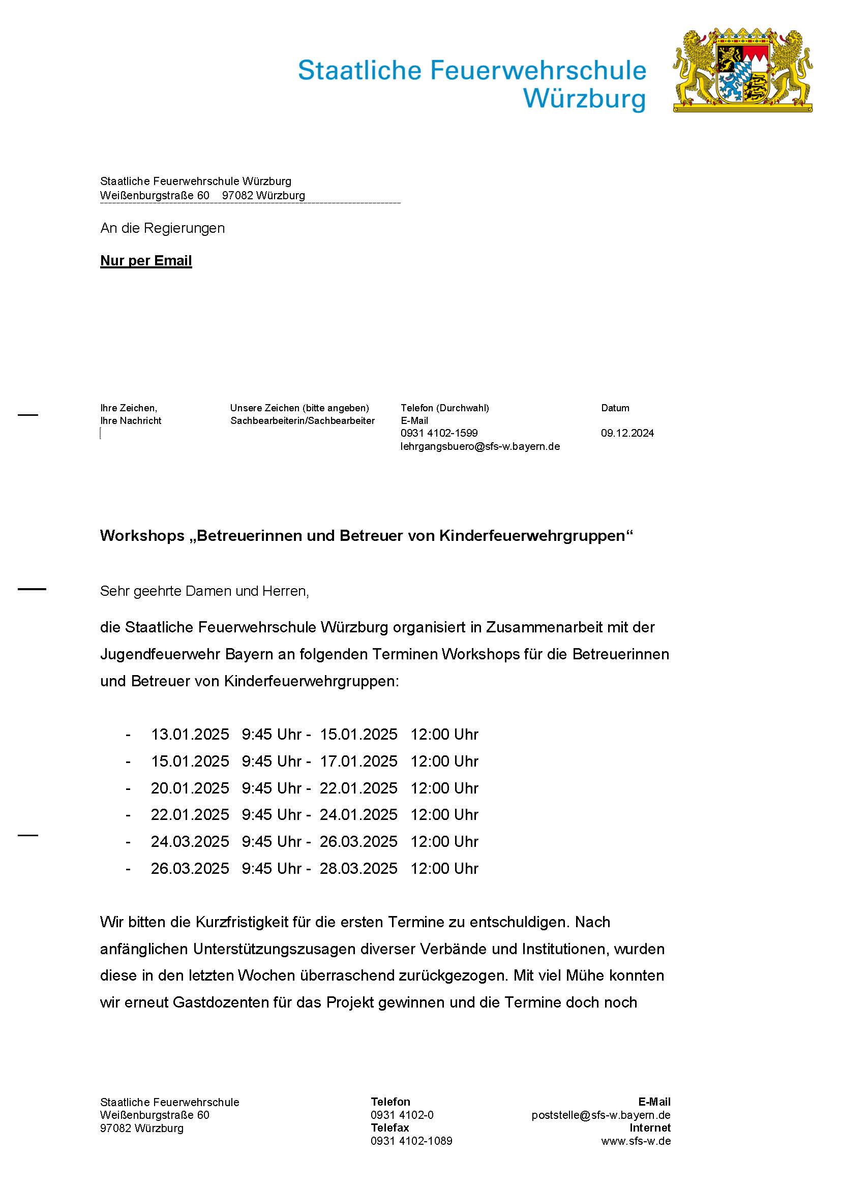 SFS WÜ Workshops Betreuerinnen und Betreuer von Kinderfeuerwehrgruppen Seite 1