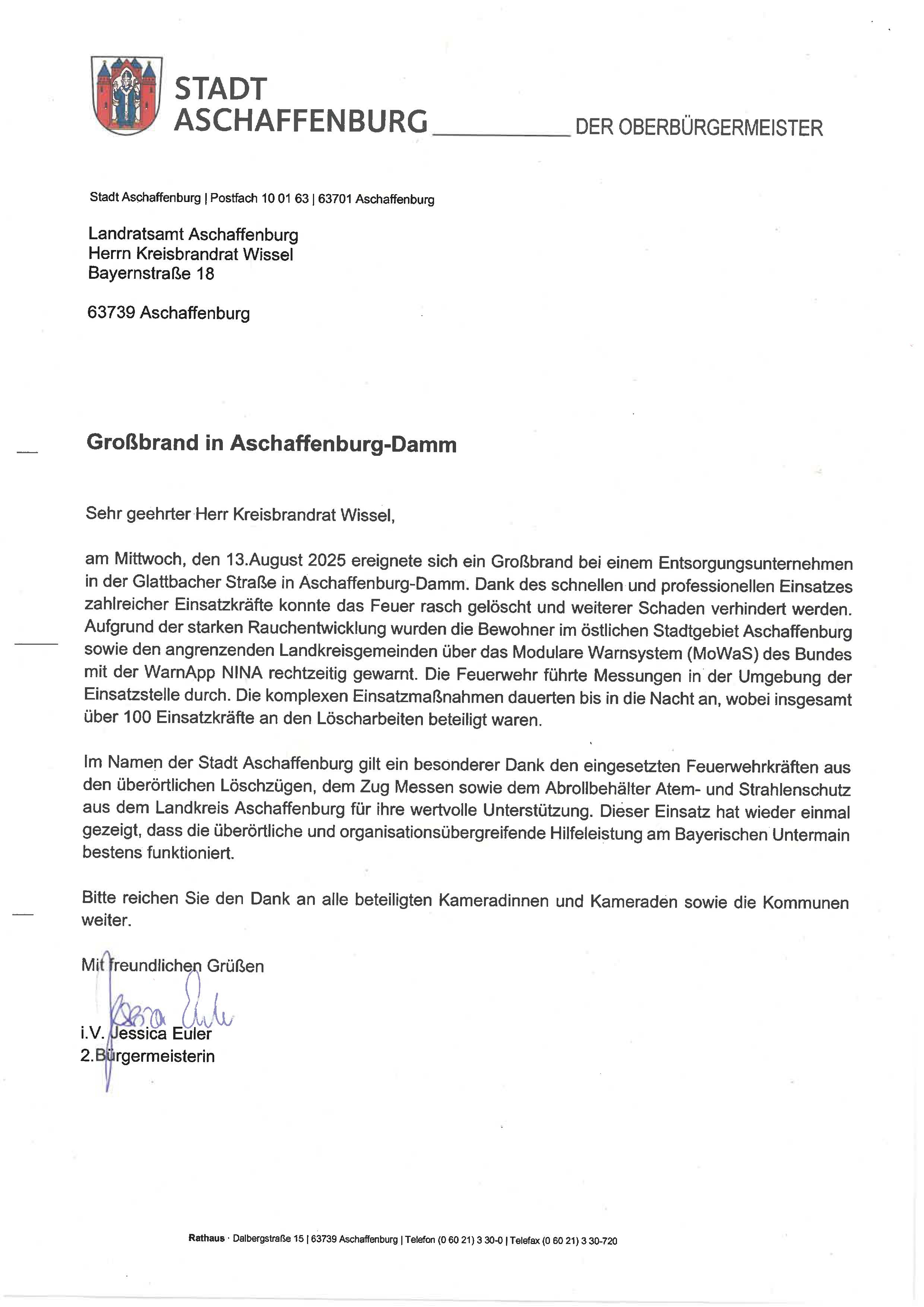 Dank für Einsatz Aschaffenburg