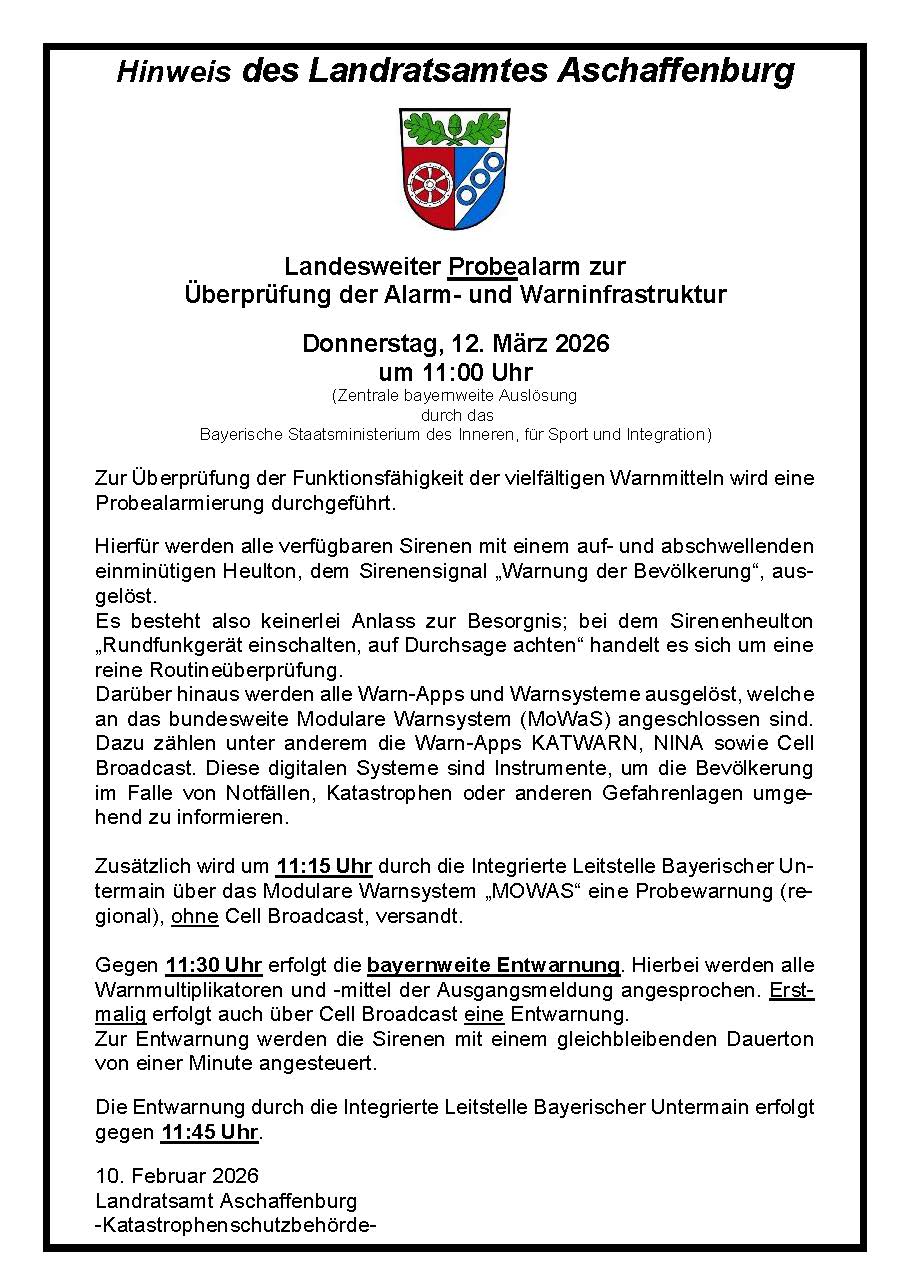 Warntag Bayern 2026 Hinweisschild 12.03.2026